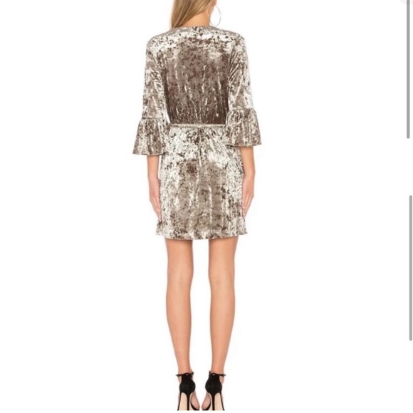 L’AGENCE | Crushed Velvet Riley Mink Wrap Dress Quarter Bell Sleeve Mini Dress - Picture 7 of 15
